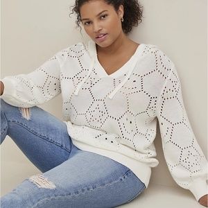 Torrid Hoodie Sweater - Pointelle Ivory - 3x - NWT